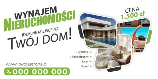BANER PREMIUM - WYNAJEM NIERUCHOMOŚCI - 200X100 CM - SUPER JAKOŚĆ!