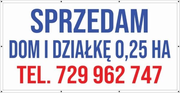 Baner Reklamowy 2 x 1 m - Sprzedam Działkę - Baner Premium - Mocny !