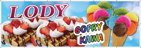 Baner Reklamowy 2 x 1 m -Lody Kawa Gofry- Baner Premium - Mocny !